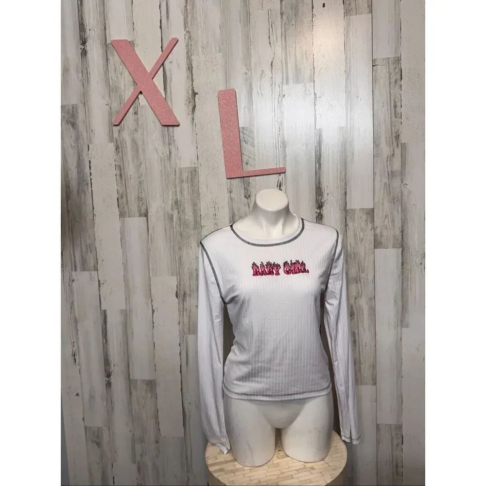 Rue21 White Long Sleeve Ribbed “Baby Girl” Graphic Top Size XL